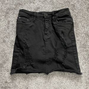 Country Denim Jean Mini Skirt Womens 6 Black Short Solid Pocket Button Distress